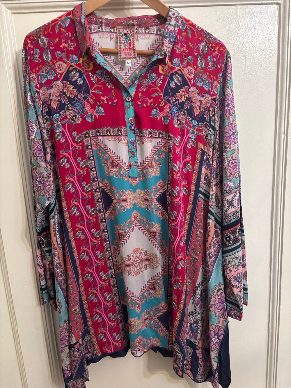 Johnny Was Fuchsia & Teal Paisley Patchwork Tunic